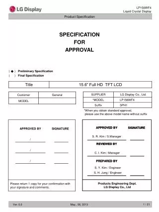 SPECIFICATION FOR APPROVAL