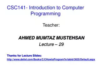 CSC141- Introduction to Computer Programming