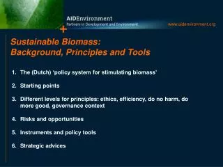 Sustainable Biomass: Background, Principles and Tools