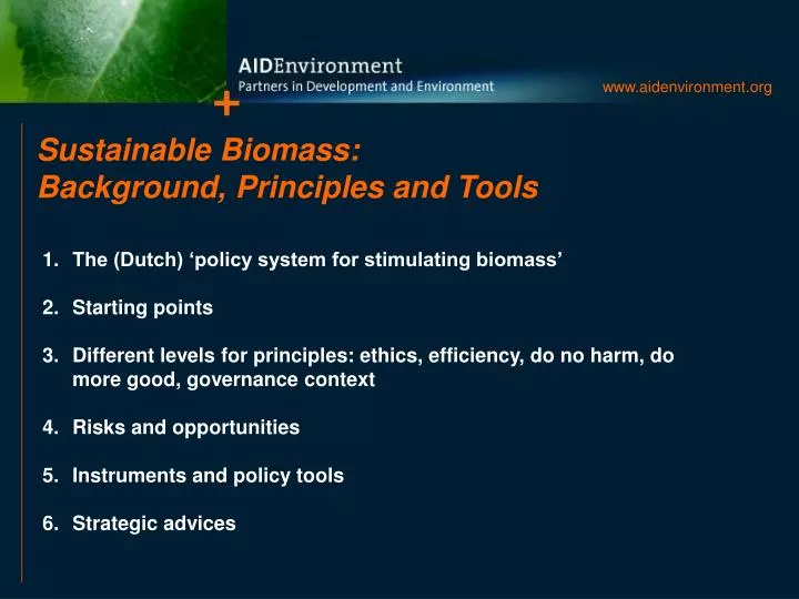 sustainable biomass background principles and tools