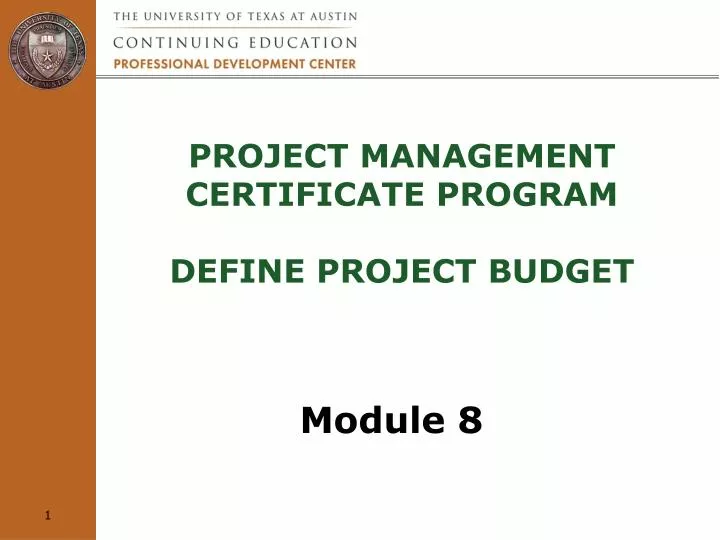project management certificate program define project budget