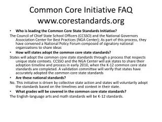 Common Core Initiative FAQ corestandards