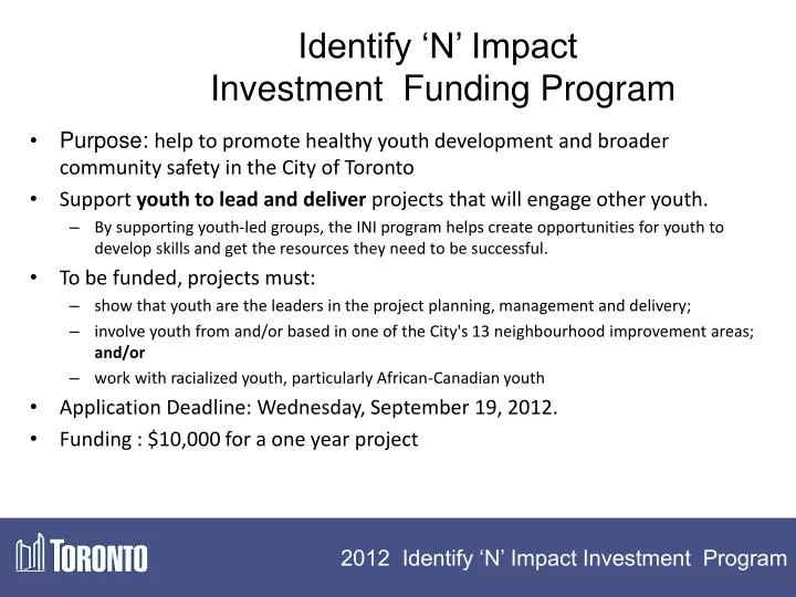 identify n impact investment funding program