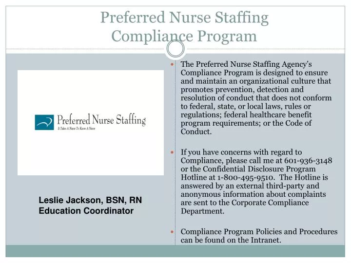 preferred nurse staffing compliance program