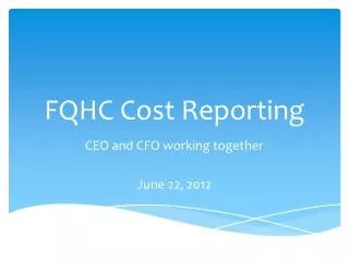 FQHC Cost Reporting