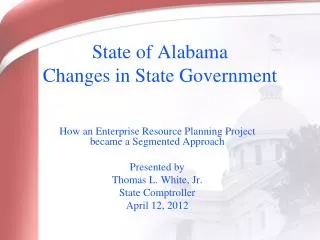 State of Alabama Changes in State Government