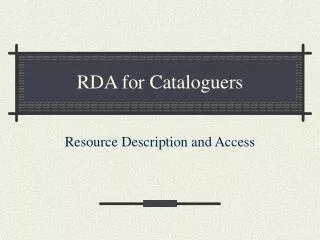 RDA for Cataloguers