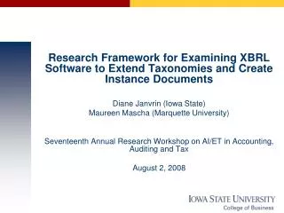 Research Framework for Examining XBRL Software to Extend Taxonomies and Create Instance Documents