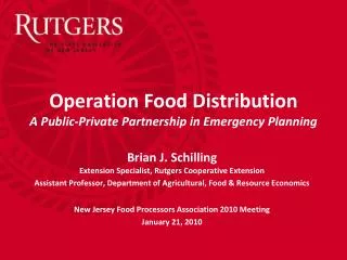 Operation Food Distribution A Public-Private Partnership in Emergency Planning