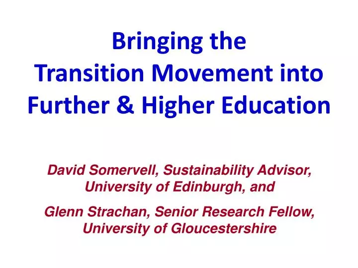 bringing the transition movement into further higher education