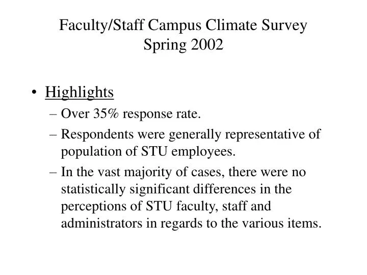 faculty staff campus climate survey spring 2002