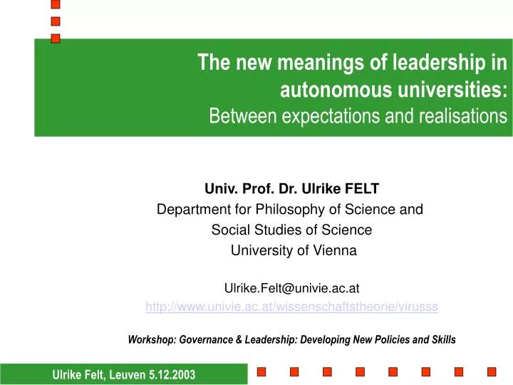the new meanings of leadership in autonomous universities between expectations and realisations