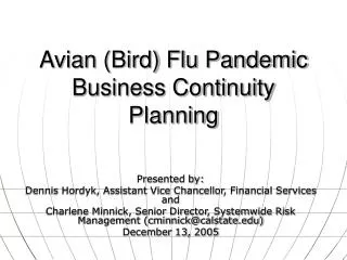Avian (Bird) Flu Pandemic Business Continuity Planning
