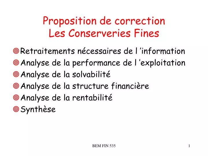 proposition de correction les conserveries fines