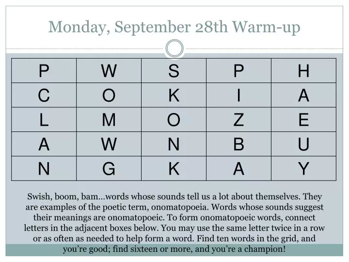 monday september 28th warm up