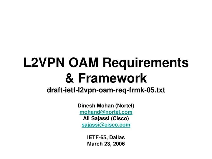 l2vpn oam requirements framework draft ietf l2vpn oam req frmk 05 txt