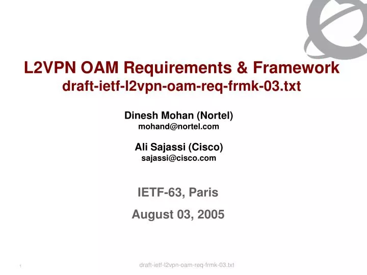 l2vpn oam requirements framework draft ietf l2vpn oam req frmk 03 txt