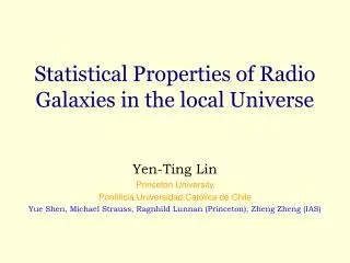 Statistical Properties of Radio Galaxies in the local Universe