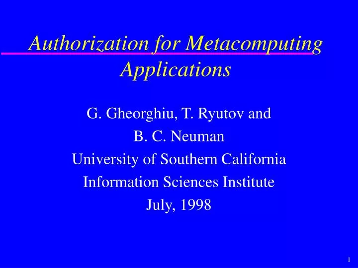 authorization for metacomputing applications