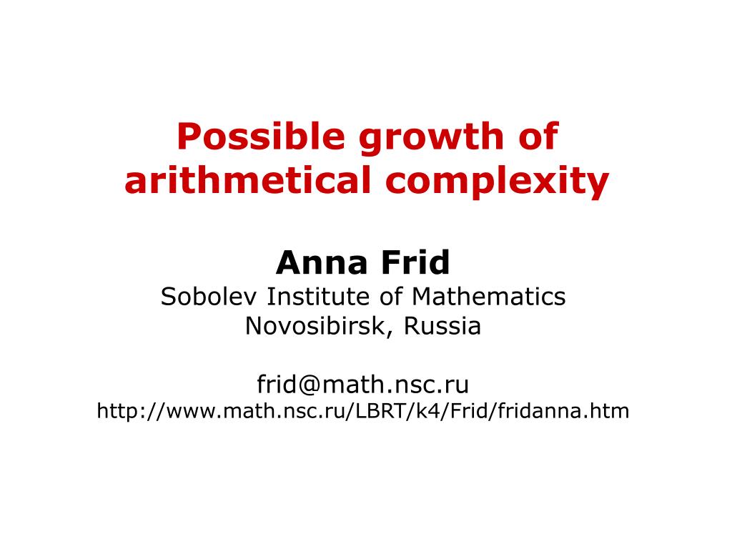 Possible growth of arithmetical complexity - slide 1