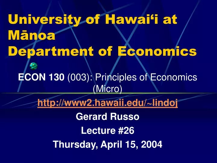 university of hawai i at m noa department of economics