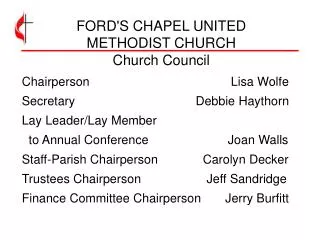 FORD'S CHAPEL UNITED METHODIST CHURCH Church Council