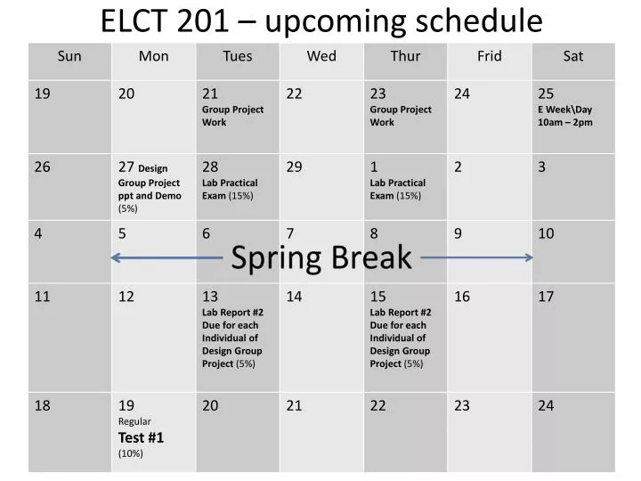 elct 201 upcoming schedule
