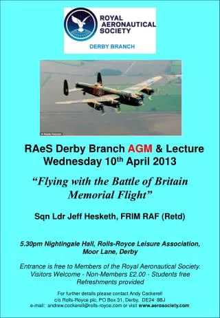 5.30pm Nightingale Hall, Rolls-Royce Leisure Association, Moor Lane, Derby