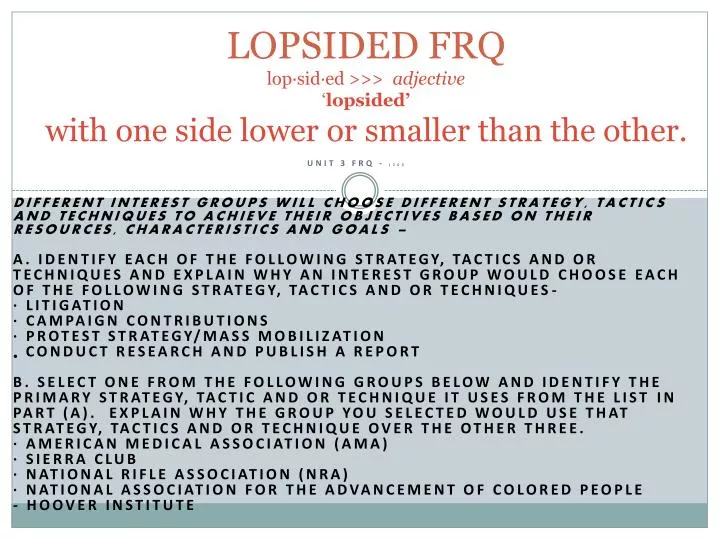 lopsided frq lop sid ed adjective lopsided with one side lower or smaller than the other