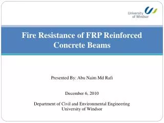 Fire Resistance of FRP Reinforced Concrete Beams