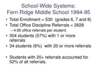 School-Wide Systems: Fern Ridge Middle School 1994-95