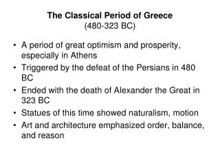 The Classical Period of Greece (480-323 BC)