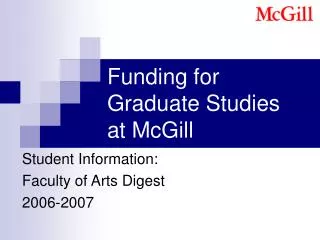 Funding for Graduate Studies at McGill