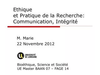 ethique et pratique de la recherche communication int grit