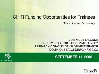 CIHR Funding Opportunities for Trainees