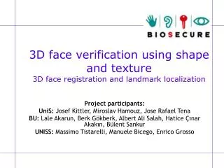 3D face verification using shape and texture 3D face registration and landmark localization