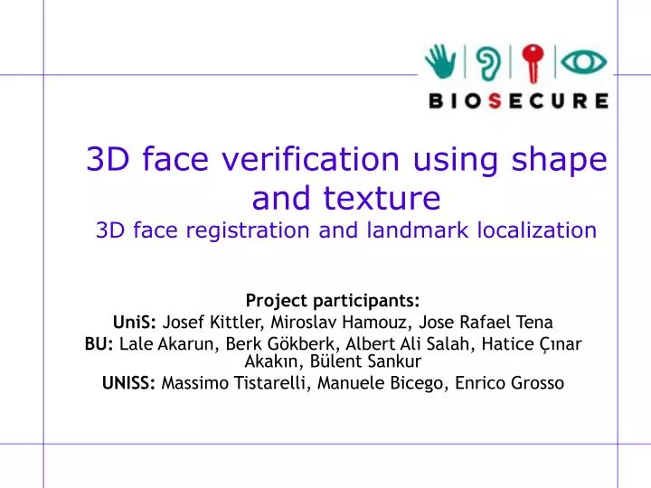3d face verification using shape and texture 3d face registration and landmark localization