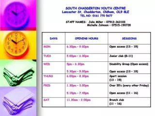 YOUTH South Chadderton Itinerary