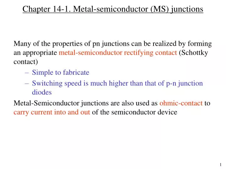 chapter 14 1 metal semiconductor ms junctions