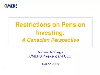 Restrictions on Pension Investing: A Canadian Perspective