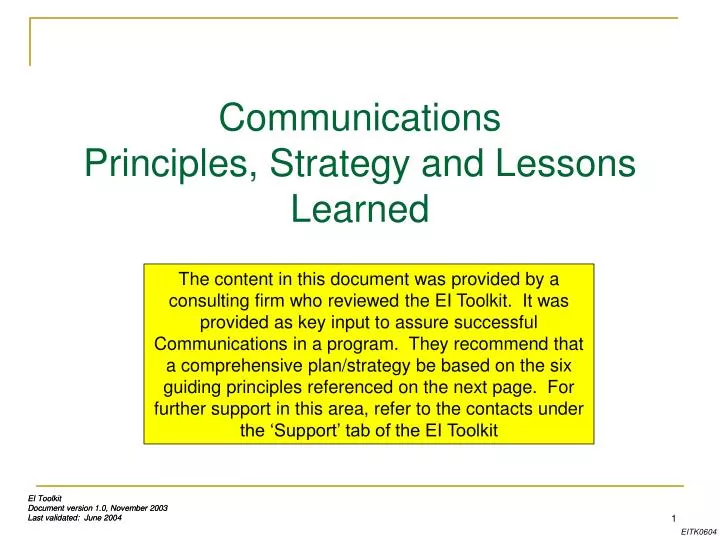 communications principles strategy and lessons learned