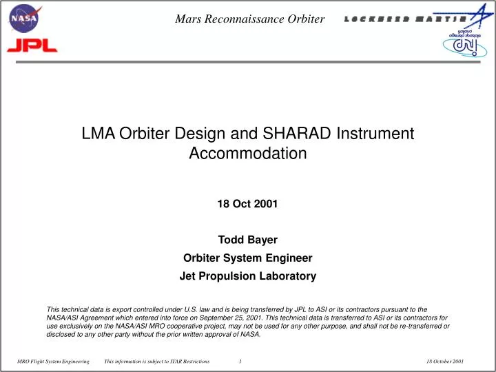 lma orbiter design and sharad instrument accommodation