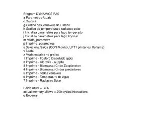 Program DYNAMICS.PAS a Parametros Atuais c Calcula g Grafico das Variaveis de Estado