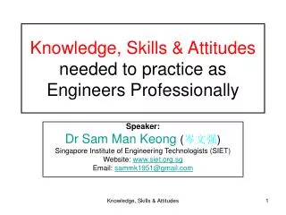Knowledge, Skills &amp; Attitudes needed to practice as Engineers Professionally