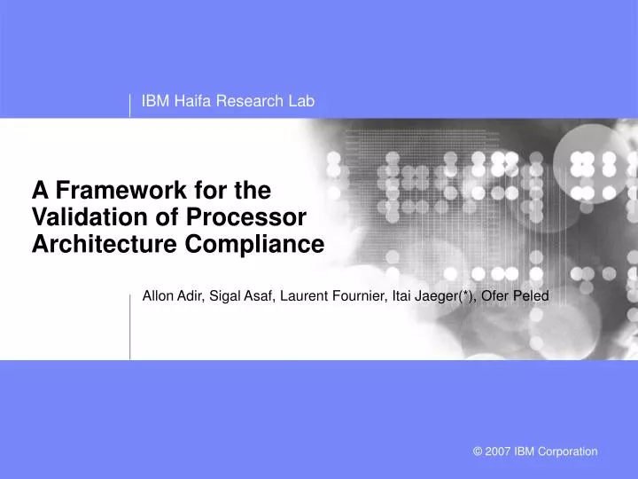 a framework for the validation of processor architecture compliance