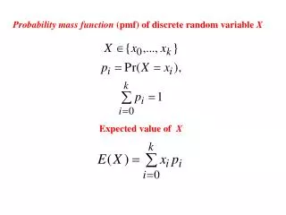 Probability mass function (pmf) of discrete random variable X