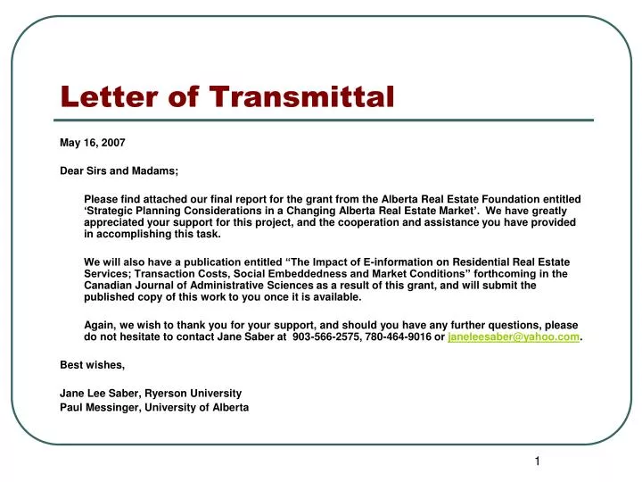 letter of transmittal