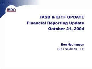 FASB &amp; EITF UPDATE Financial Reporting Update October 21, 2004