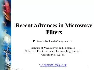 Recent Advances in Microwave Filters