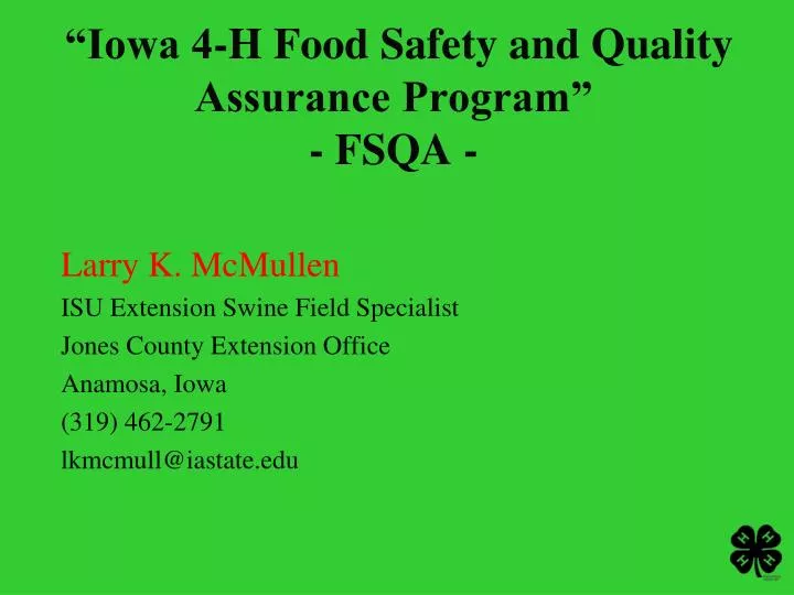 iowa 4 h food safety and quality assurance program fsqa